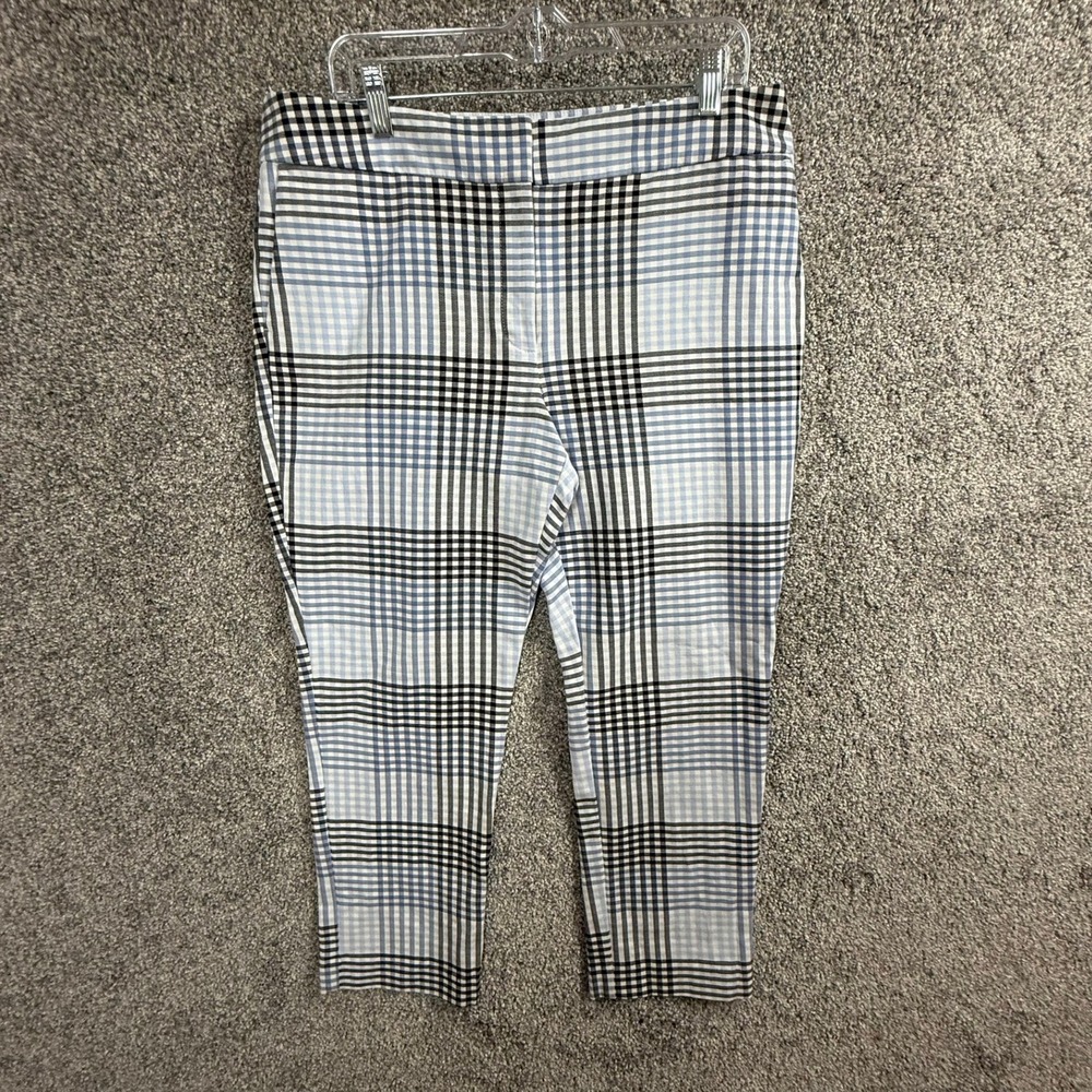 Ann Taylor Factory Women Blue Black Plaid Ankle Pants Size 12 Cotton Stretch